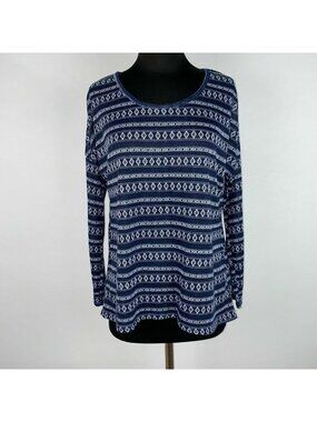 WF T-Shirt Top Womens S Knit Like Relaxed Long Sleeves Tribal Aztec Patterned